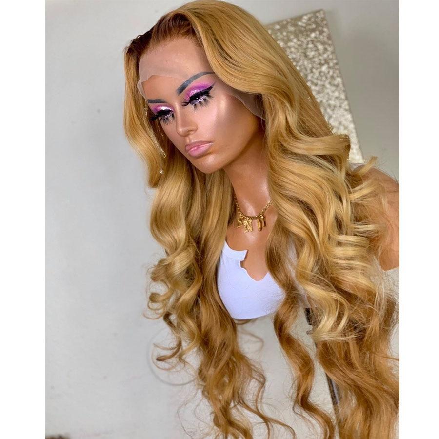 Body Wave 13x6 lace frontal wigs #27 colored honey blonde HD lace human hair wigs pre-plucked with baby hair