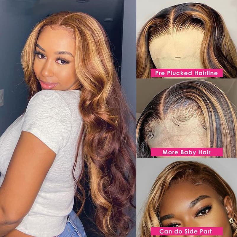 $98.9 Ombre Highlight Human Hair Transparent 4X4 Lace Closure Wigs Brazilian Virgin Hair