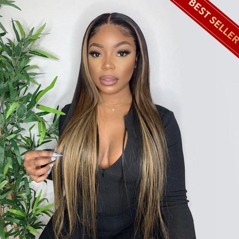 Megalook Bogo Free Balayage Highlight Hair 5x5 Lace Frontal Straight Transparent Lace Front Human Hair Wigs