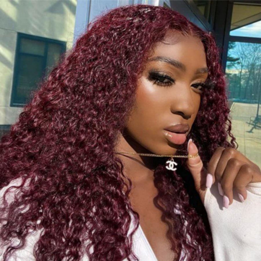 WOWANGEL 99J Burgundy 5X5 HD Lace Closure Wig Curly Glueless Wigs