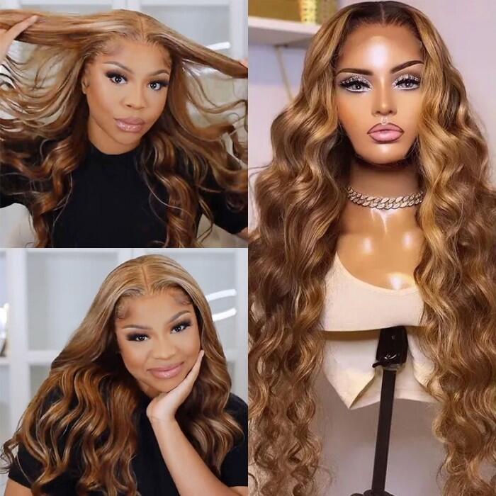 (Super Deal)Classic Style Body Wave Honey Blonde/P1B30 Highlights Hd Transparent Lace 5x6/13x4 Lace Human Hair Wigs Free Part Wig