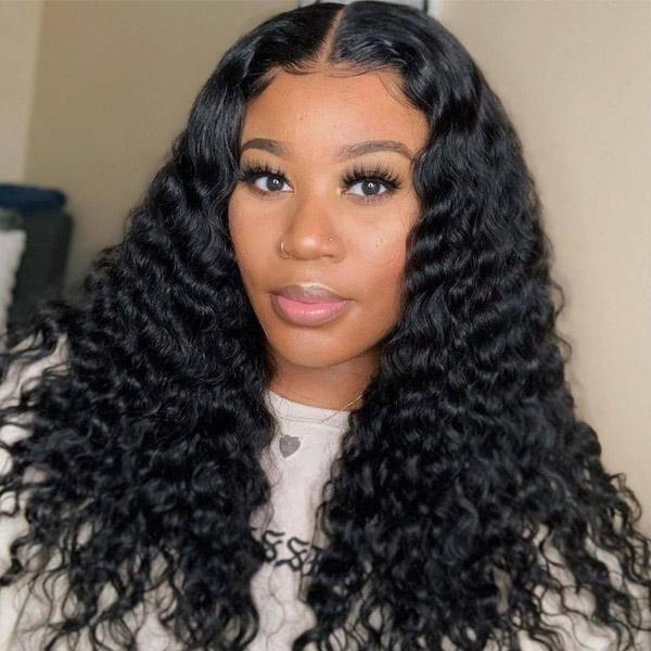 Clearance Brazilian Deep Wave / Water Wave 4x4 Lace Closure Wig Natural Black