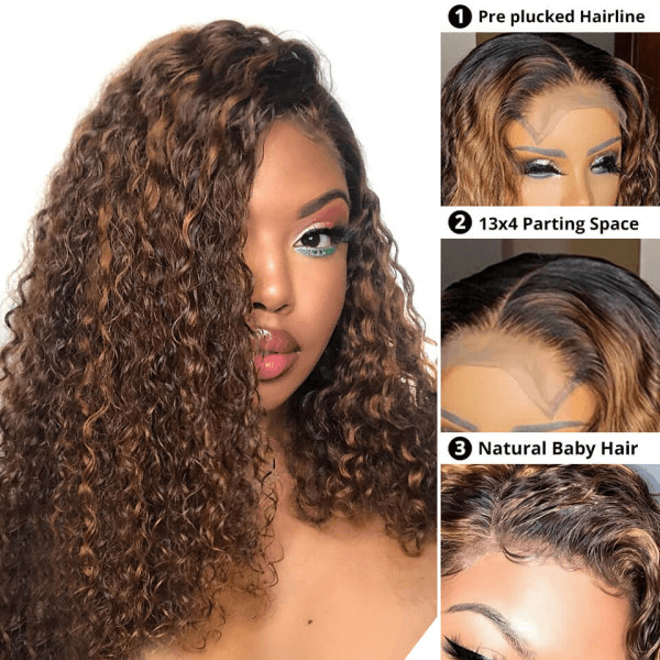 New Pop Honey Blonde Balayage Colored Loose Deep Wave 13x4 Transparent Lace Front Human Hair Wigs