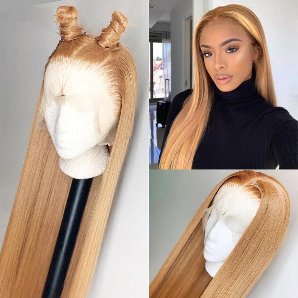 Megalook Straight /Body Wave 5x5 Closure & 13x4 lace frontal wigs #27 colored honey blonde HD lace human hair wigs pre-plucked with baby hair