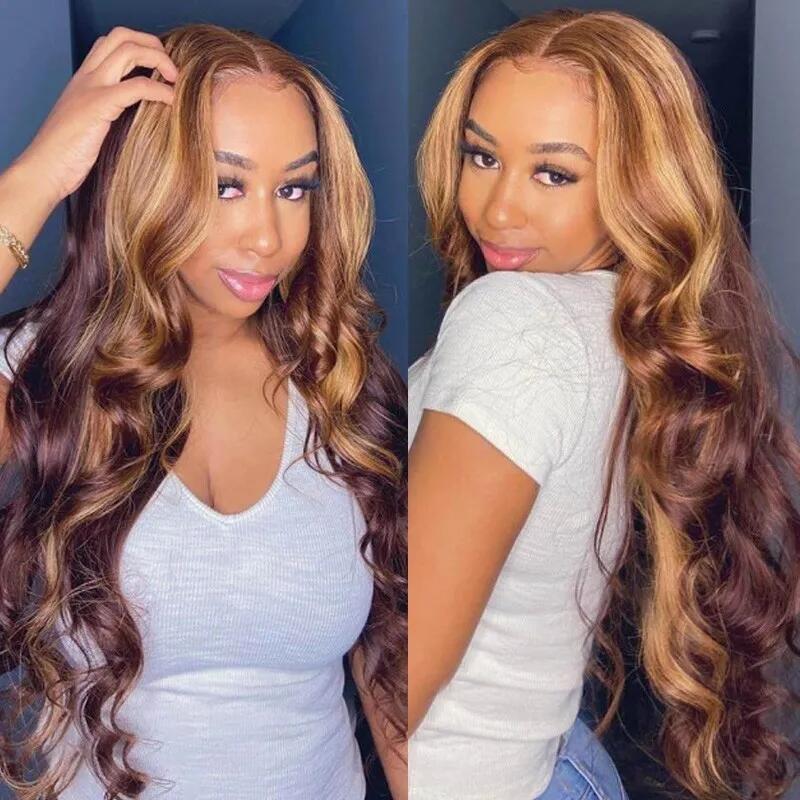 Megalook (Super Deal)30inch 13x4 Lace Front  Barbie Blonde / Balayage Highlight Bone Straight Hair Undetectable Transparent Lace Wig