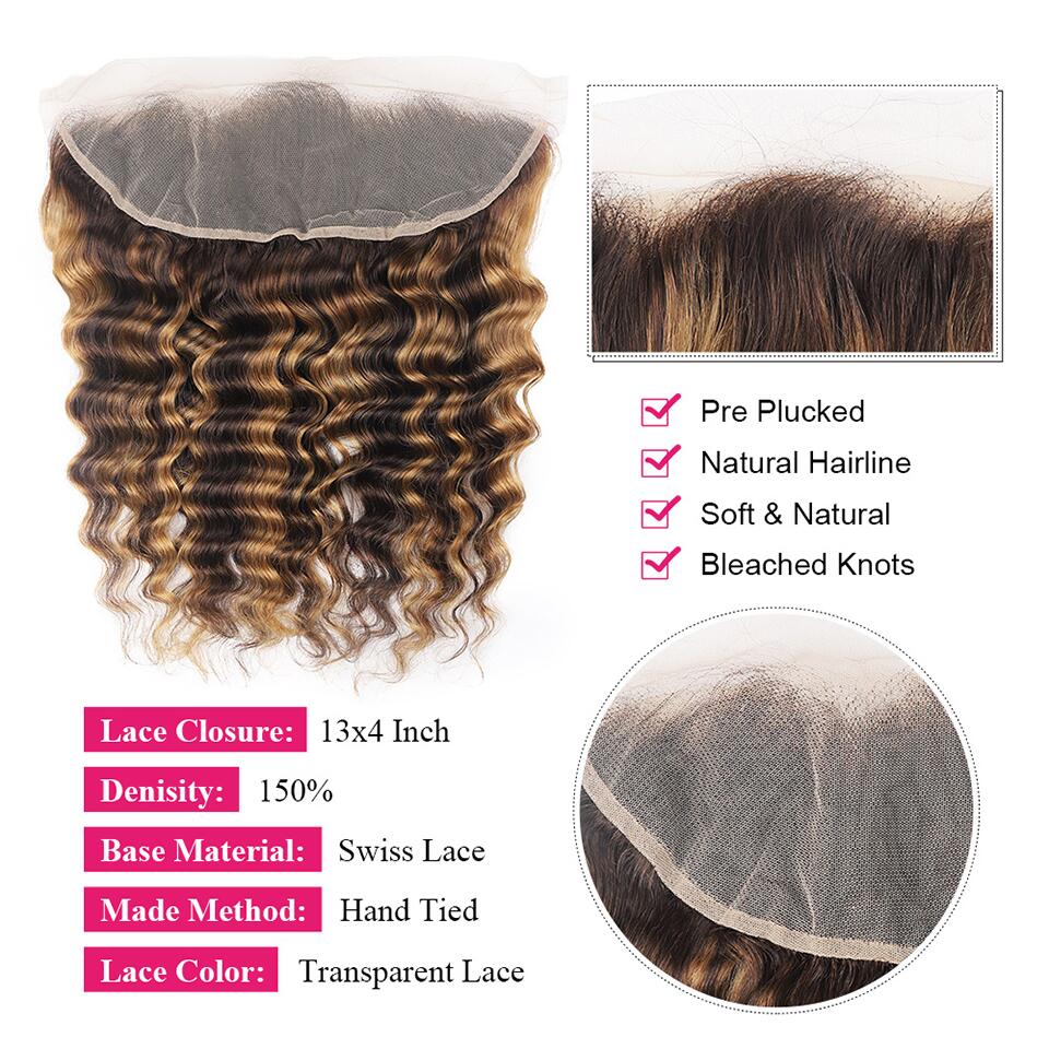 Megalook P4/27 Highlight Human Hair 3Bundles Loose Deep Wave Hair With Transaprent Lace Frontal Closure