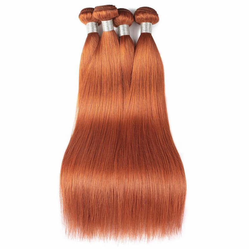 Straight #350 Orange Ginger Hair Bundles 3pcs Deal Double Weft Natural Human Hair Extensions