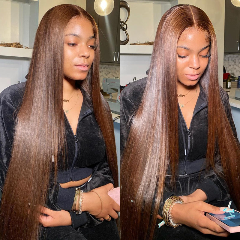 Pre Cut Lace | #4 Dark Brown Colored 13X4 6X5 Body Wave Chocolate Straight HD Lace Frontal Wigs