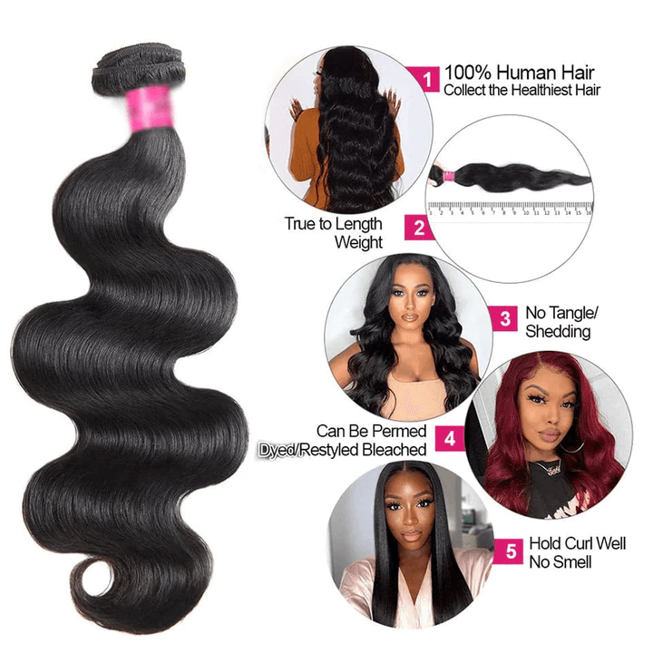 Body Wave Natural Black 12A Hair Bundles With 613 Honey Blonde 4x4 Transparent Lace Closure