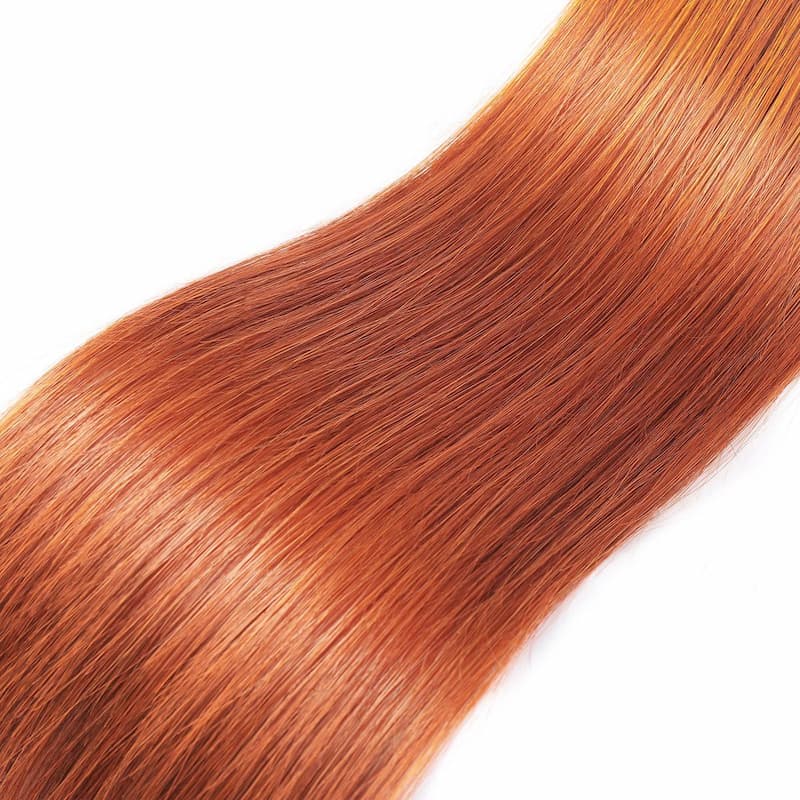 Straight #350 Orange Ginger Hair Bundles 3pcs Deal Double Weft Natural Human Hair Extensions