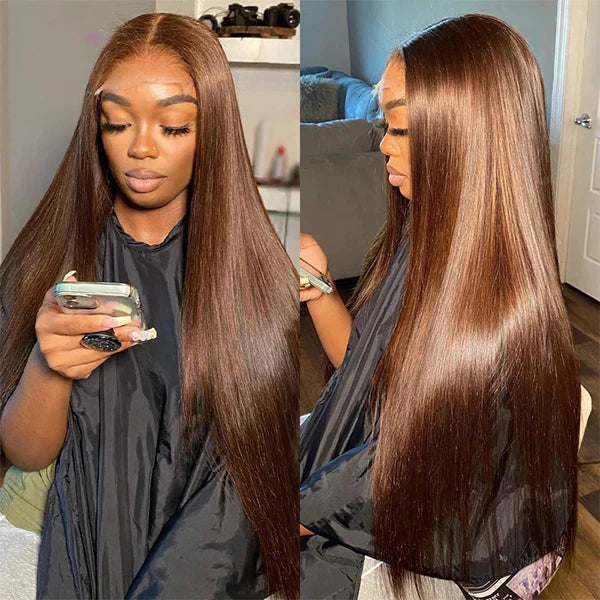 Pre Cut Lace | #4 Dark Brown Colored 13X4 6X5 Body Wave Chocolate Straight HD Lace Frontal Wigs