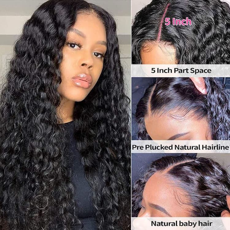 Lace Closure Wig 5x5 Lace Closure Wigs Deep Wave Human Hair For Women Black