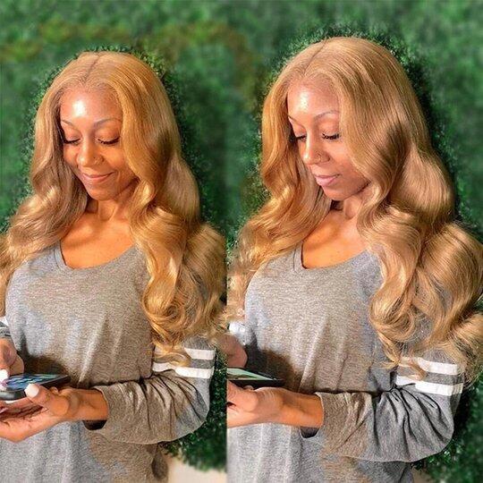 Megalook Straight /Body Wave 5x5 Closure & 13x4 lace frontal wigs #27 colored honey blonde HD lace human hair wigs pre-plucked with baby hair