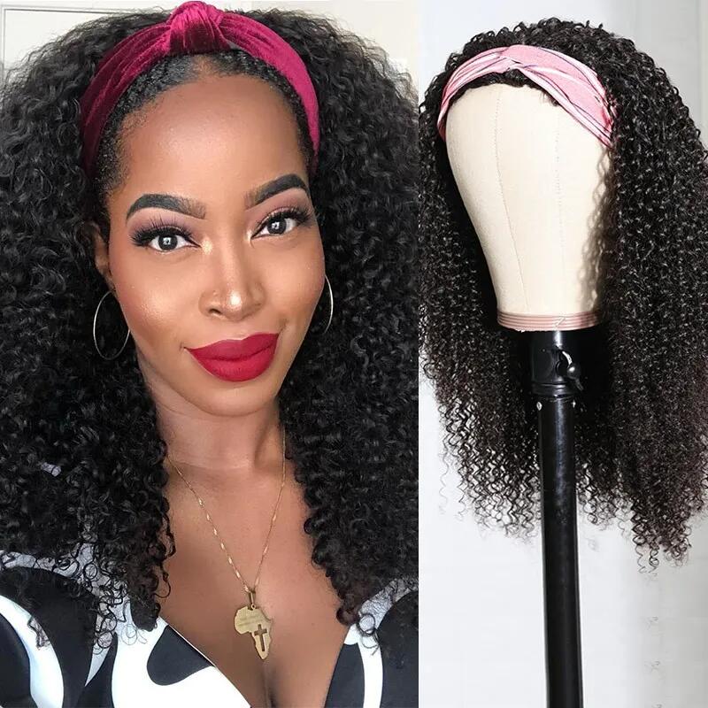 Megalook Afro Curly Headband Wig Human Remy Hair Wigs For Black Women