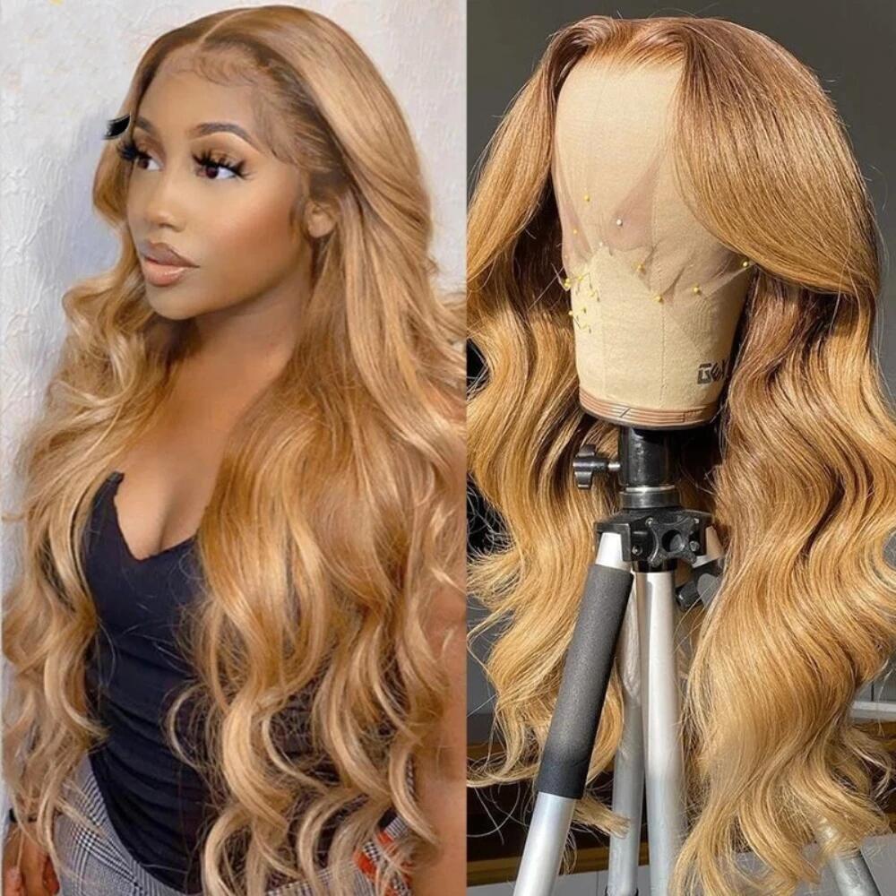 Megalook Straight /Body Wave 5x5 Closure & 13x4 lace frontal wigs #27 colored honey blonde HD lace human hair wigs pre-plucked with baby hair