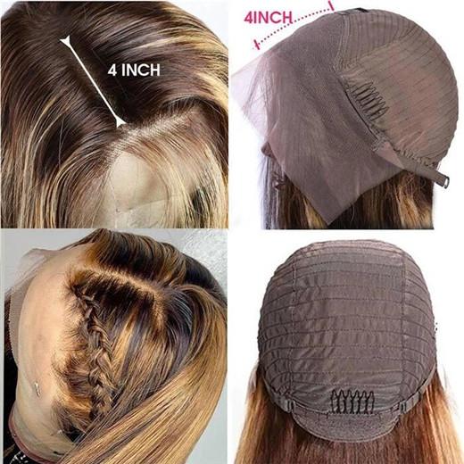 Megalook Piano Color 4/27 Wig Highlight Real Transparent 13x4 Lace Front Wig 180% Density Brazilian Straight Human Wig