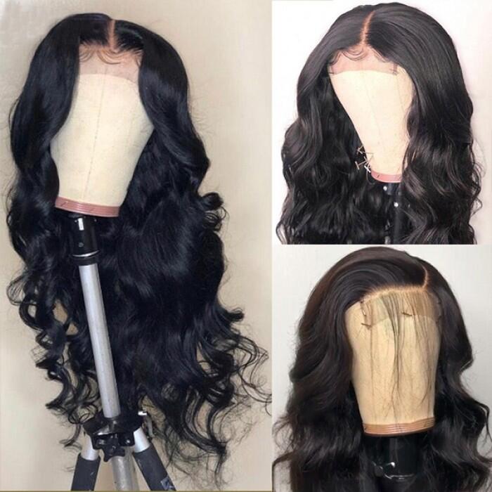 $109.9 22inch 4X4 Transparent Lace Closure Wigs Body Wave Wig Pre-Plucked With Baby Hair