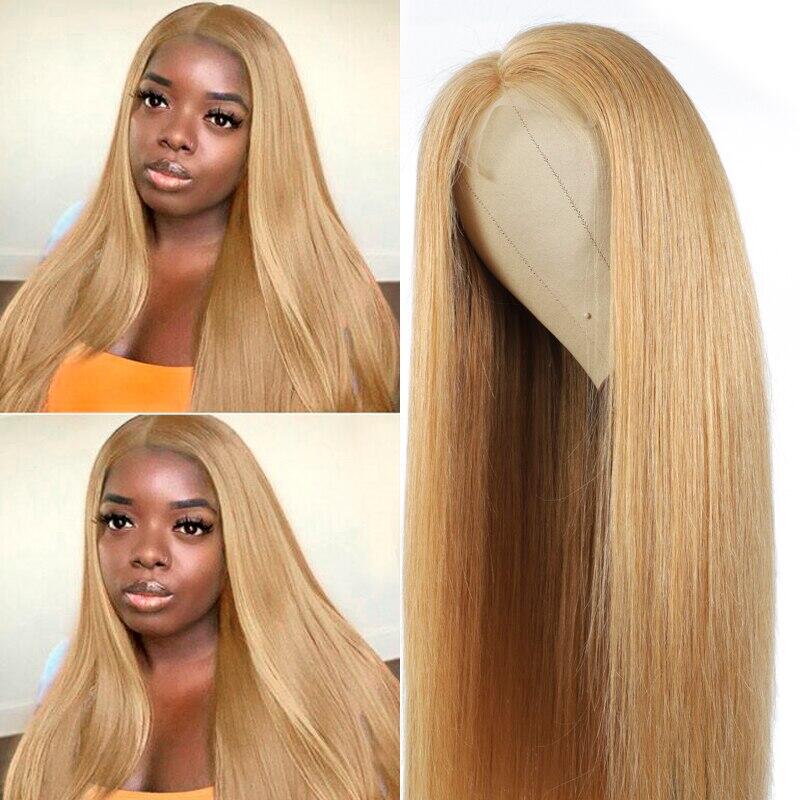 Megalook Straight /Body Wave 5x5 Closure & 13x4 lace frontal wigs #27 colored honey blonde HD lace human hair wigs pre-plucked with baby hair