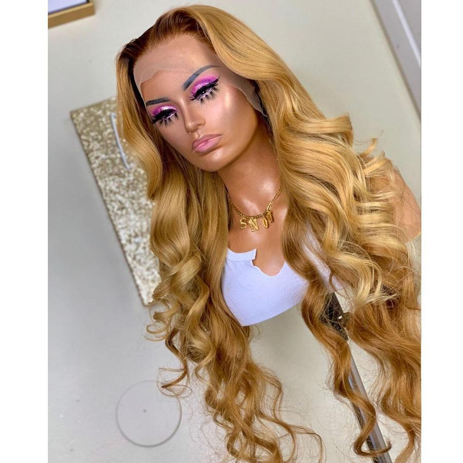 Body Wave 13x6 lace frontal wigs #27 colored honey blonde HD lace human hair wigs pre-plucked with baby hair