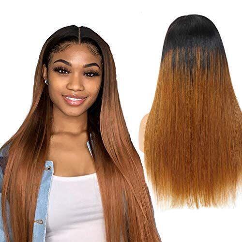 Megalook Transparent Straight/Body Wave Human Hair Wig 4x4 Lace Closure Ombre Color 1b/27 1b/30 Wig 180% Density