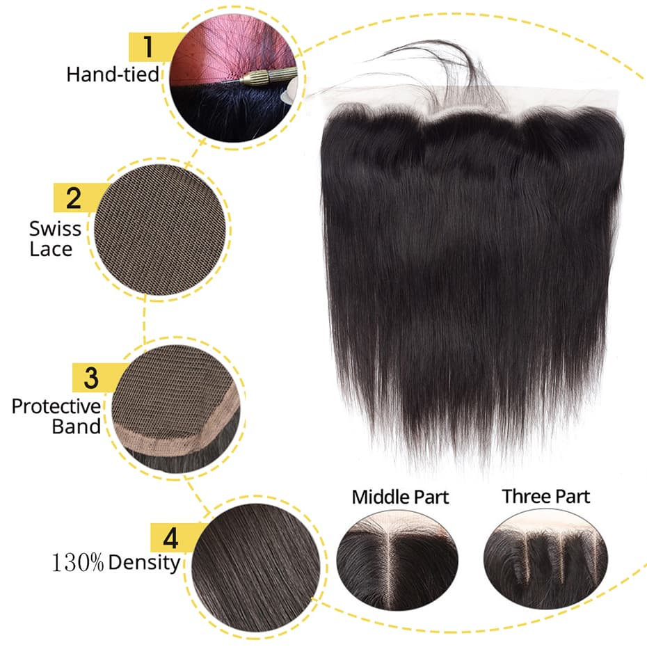 Megalook 10A Grade 3 Bundles Brazilian Straight Hair With 13*4 Ear to Ear Lace Frontal Closure