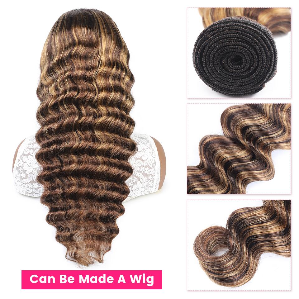 Megalook P4/27 Highlight Human Hair 3Bundles Loose Deep Wave Hair With Transaprent Lace Frontal Closure