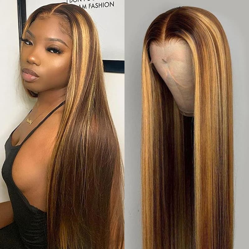 $98.9 Ombre Highlight Human Hair Transparent 4X4 Lace Closure Wigs Brazilian Virgin Hair