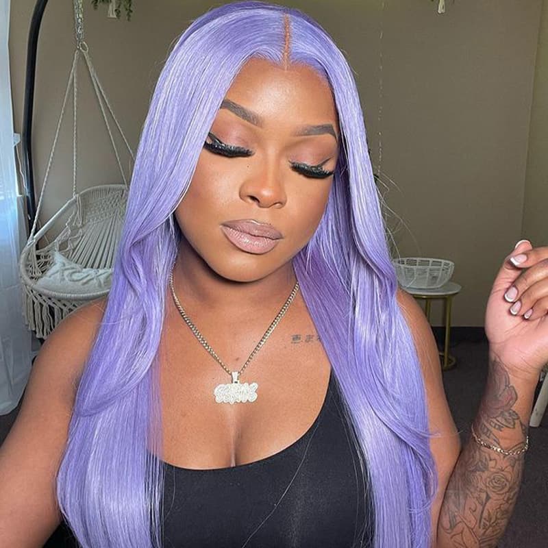 Megalook New Light Lavender Wig Straight/Body Wave Human Hair Wigs 13x4 Transparent HD Lace Wigs