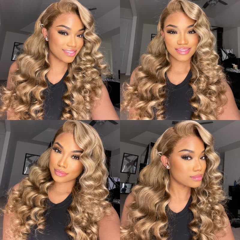 $100 OFF Code: MS100 | New Pop 13x4 HD Lace Frontal P12/613 Light Brown With #613 Highlight Color Straight/Body Wave Breathable Airy Cap Human Wigs