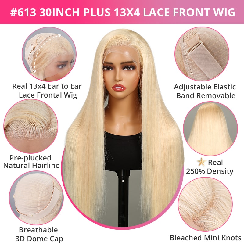 Special offer | 30inch = $199 Megalook 30inch #613 / P1b/30 Highlight/#4 Chocolate Brown Bone Straight Hair Undetectable Transparent Lace Wig