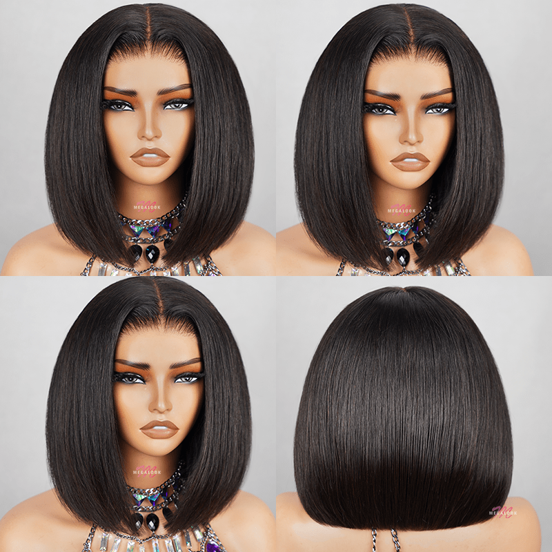 Megalook Bogo Free 6 Inches Deep Part Pre-Cut Lace Wigs Straight Bob No Code Needed