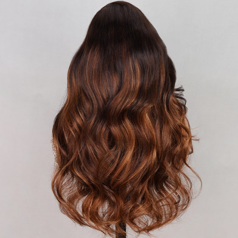 Megalook 6x5 Wear Go Layered Wavy Black Hair with Chestnut Brown Ombre 3D Dome Mini Knots Glueless Wigs