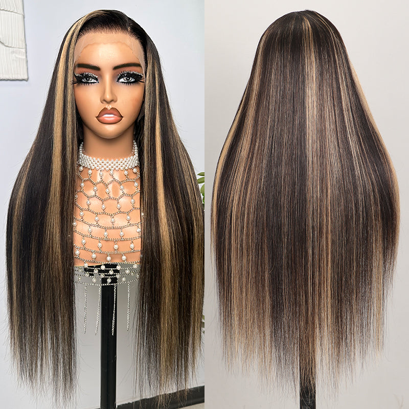 32inch Balayage Highlight Hair 13x4 Transparent Lace Front Human Hair Wigs Pre Plucked Honey Blonde Brown Wigs With Baby Hair