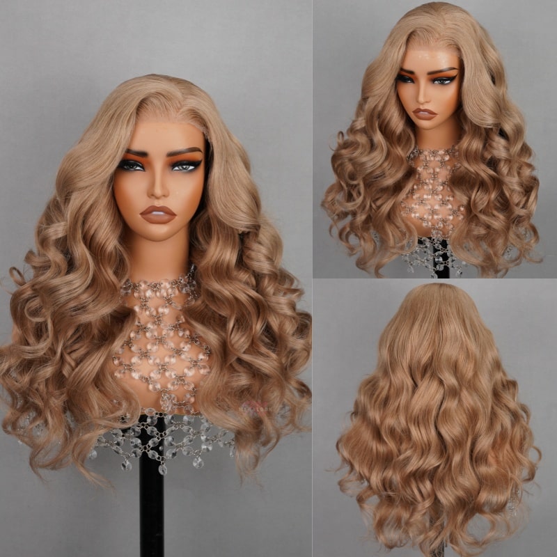 (Super Deal)6x5 HD Pre Cut Lace Closure Light Flaxen Brown Cozy Blonde Megalook Curly Wig