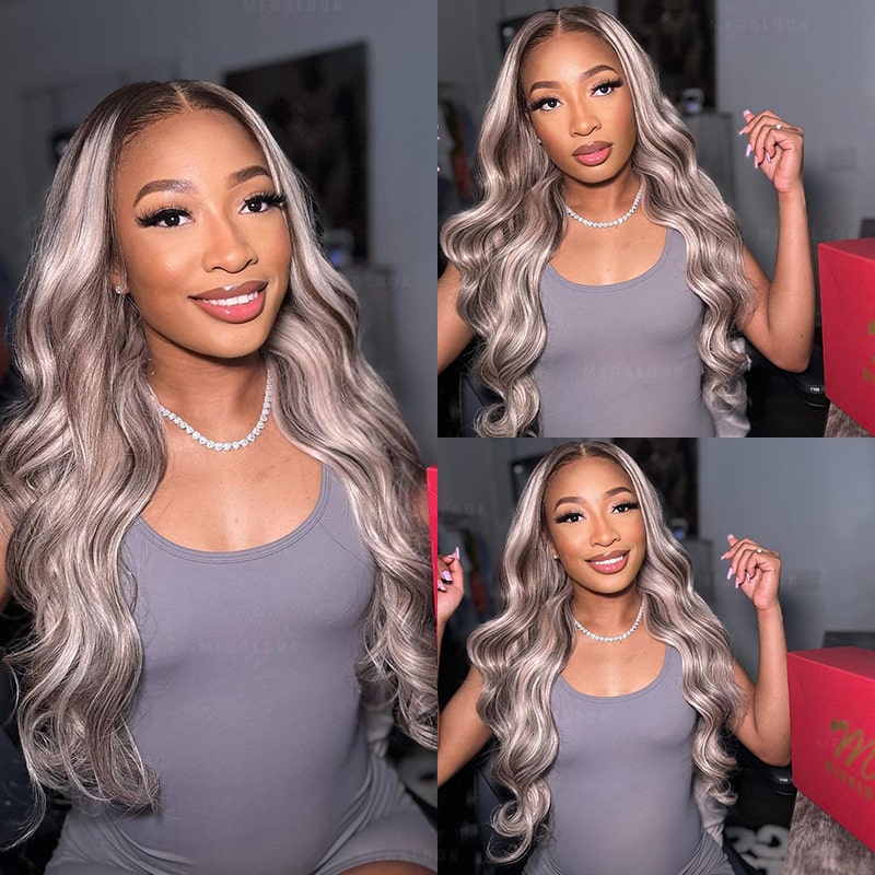 Megalook Hottest Long Highlight #P18/613 Blonde Straight /Body Wave Human Hair Wigs Blonde Hair With Highlights