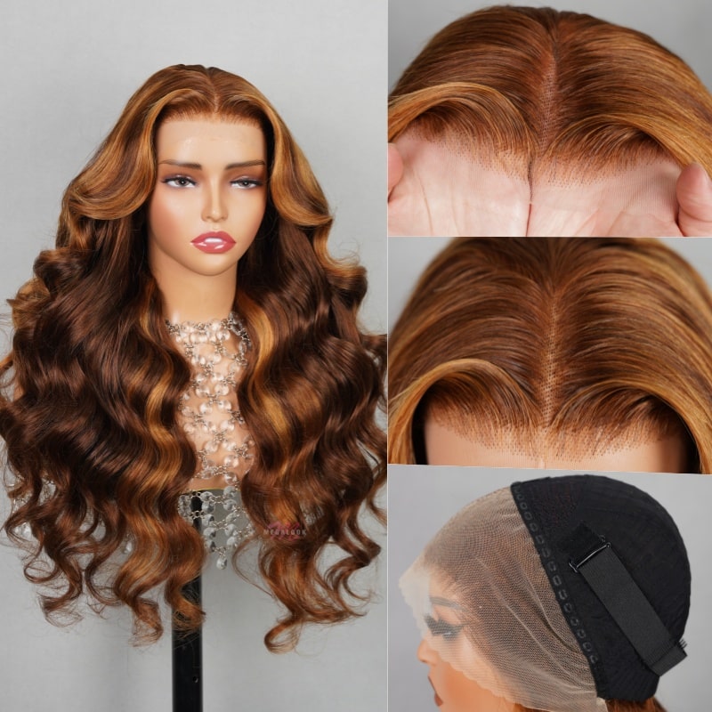 Megalook Dark Roots With #30 Highlight Loose Body Wave 13x4 HD Lace 3D DOME Cap Wear Go Glueless Pre-cut Lace Wig