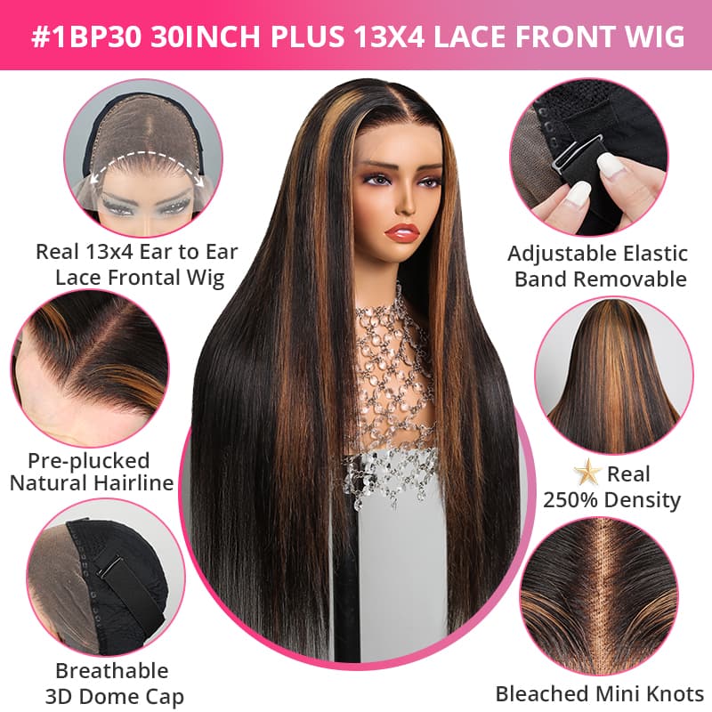 (Super Deal)Megalook 30inch #613 / P1b/30 Highlight/#4 Chocolate Brown Bone Straight Hair Undetectable Transparent Lace Wig