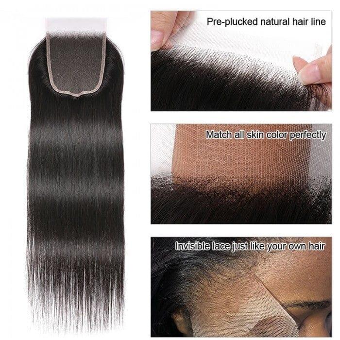 Megalook Virgin Remy Brazilian Straight Closure ear to Ear Frontal 4x4/5x5/13x6/13x4 Transparent Lace Frontal Closure Free Part