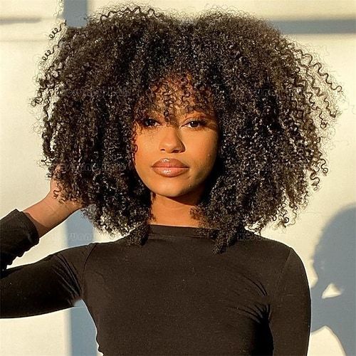 P4/27 Natural Color Curly Wig With Bangs NON-Lace Virgin Human Hair Wigs