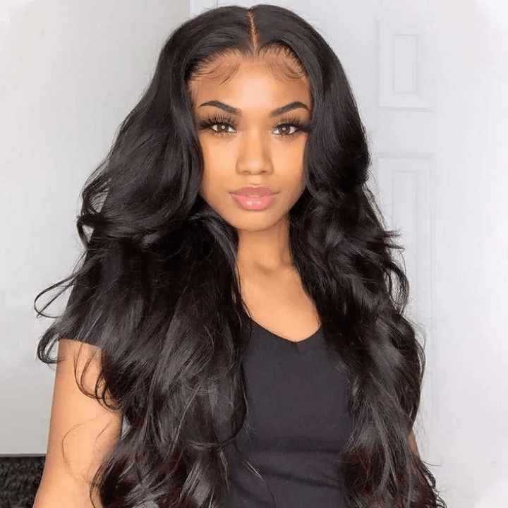 Closure Bouncy 100% Human Hair Wigs Lace Front Body Wave Glossy