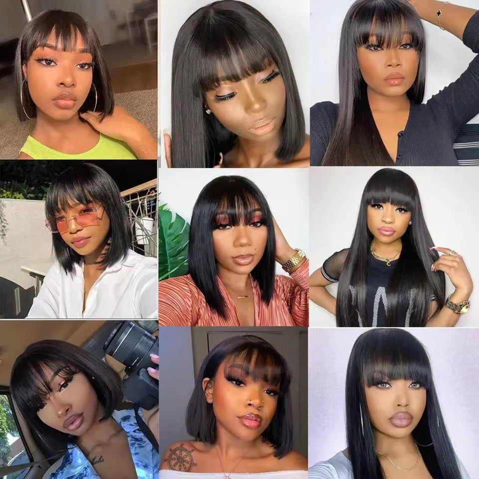 WOWANGEL Straight Bangs Wig Pre-Everything 9X6 Wear Go Glueless Wigs