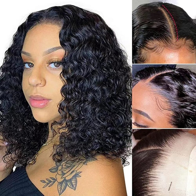 Brazilian 4*4 Lace Water Wave Bob Closure 200% Density,Go Glueless Wigs Human Hair Pre Plucked Pre Cut Lace Front Wigs