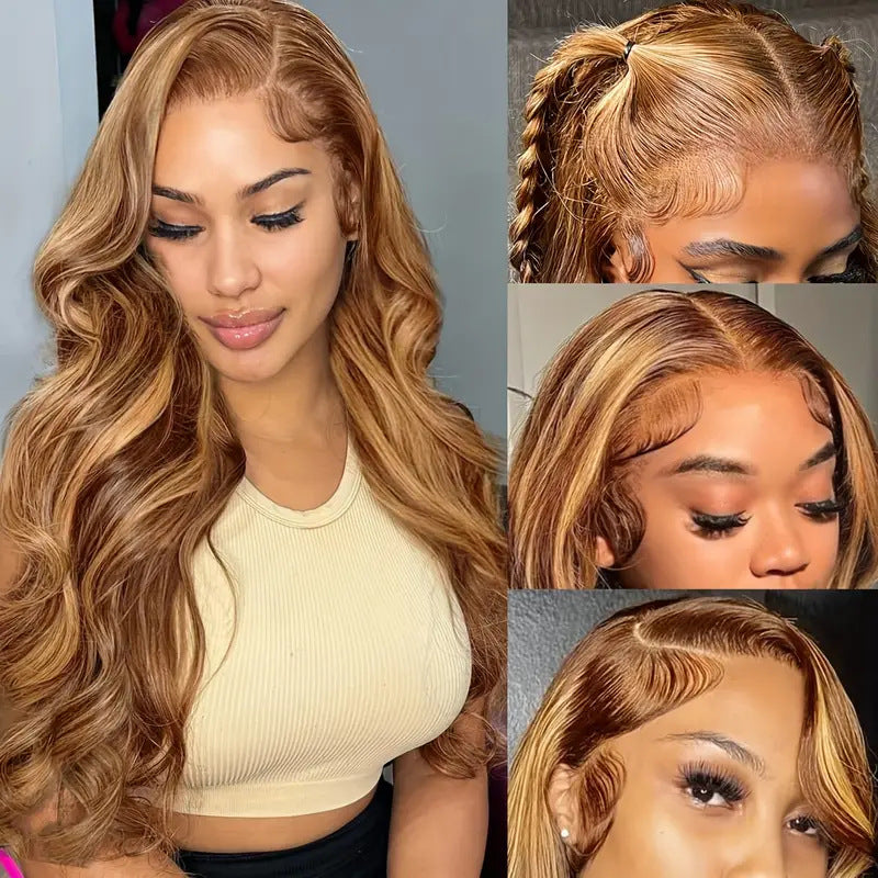 Champagne and Brown Ombre Colored 6x5 Wear Go Glueless Closure Wigs Caramel Macchiato Loose Body Wave Wigs