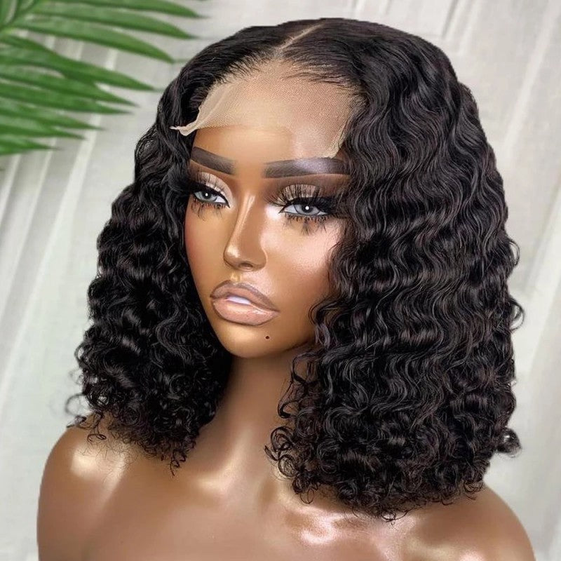 Brazilian 4*4 Lace Water Wave Bob Closure 200% Density,Go Glueless Wigs Human Hair Pre Plucked Pre Cut Lace Front Wigs