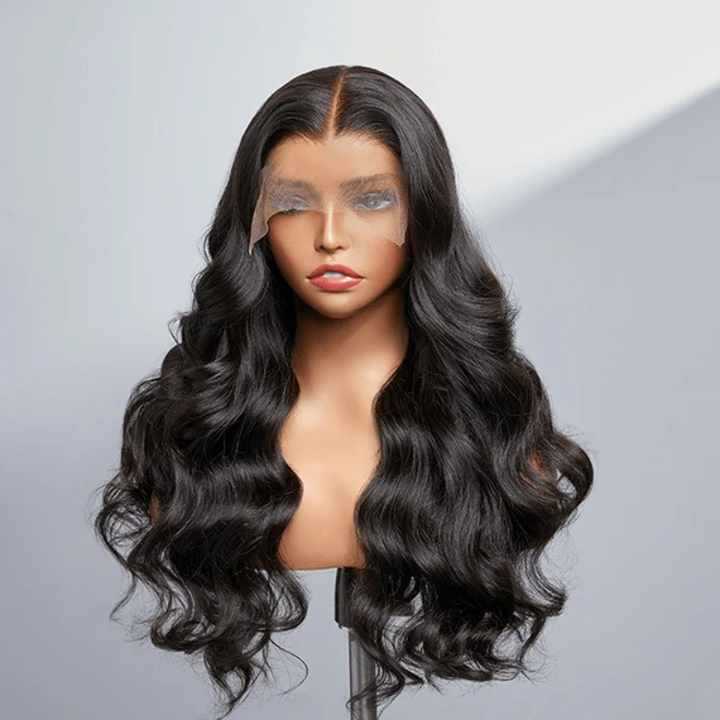 Closure Bouncy 100% Human Hair Wigs Lace Front Body Wave Glossy