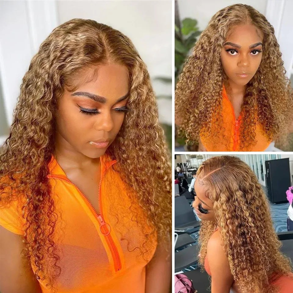 13x4 Lace Front Honey Blonde Highlights Water Wave Pre-Everything Wig With Invisible Knots