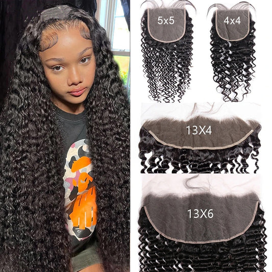 Frontal Deep Wave HD Transparent Lace 100% Human Hair