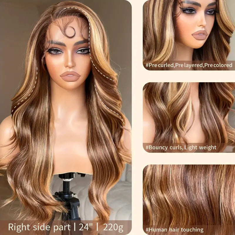 Champagne and Brown Ombre Colored 6x5 Wear Go Glueless Closure Wigs Caramel Macchiato Loose Body Wave Wigs