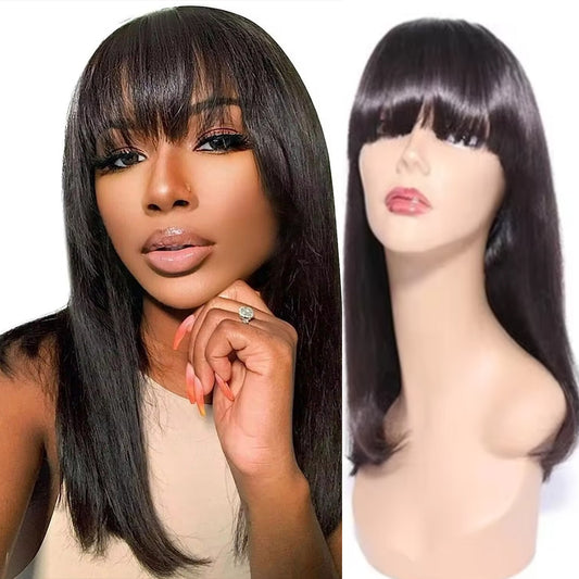 WOWANGEL Wear & Go Straight Short BOB With Bangs 5x5 HD Lace Closure Wig Glueless Wig