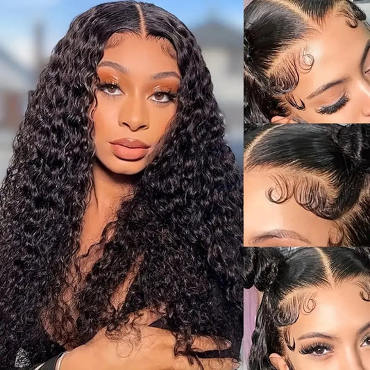 Megalook Water Wave Human Hair Wigs Lace Closure Wigs 180% Density Wet And Wavy For Black Women